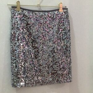 White House Black Market Silver Sequin Pencil Skirt